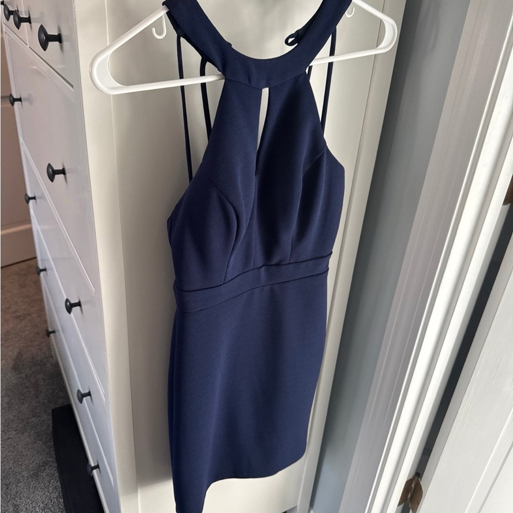 Elegant Navy Blue Halter Dress